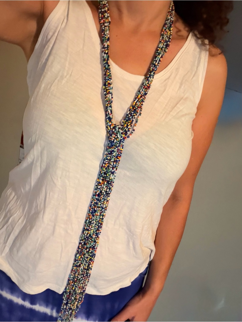 Multicolor Seed Beads‎ Beaded Tassel Necklace or Belt #636